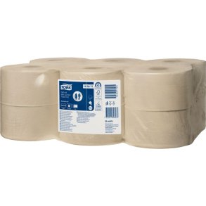 Jumborulle, Tork T2 Advanced, 2-lags, Mini, 170m x 9,4cm, �18,8cm, ubleget, genanvendt papir