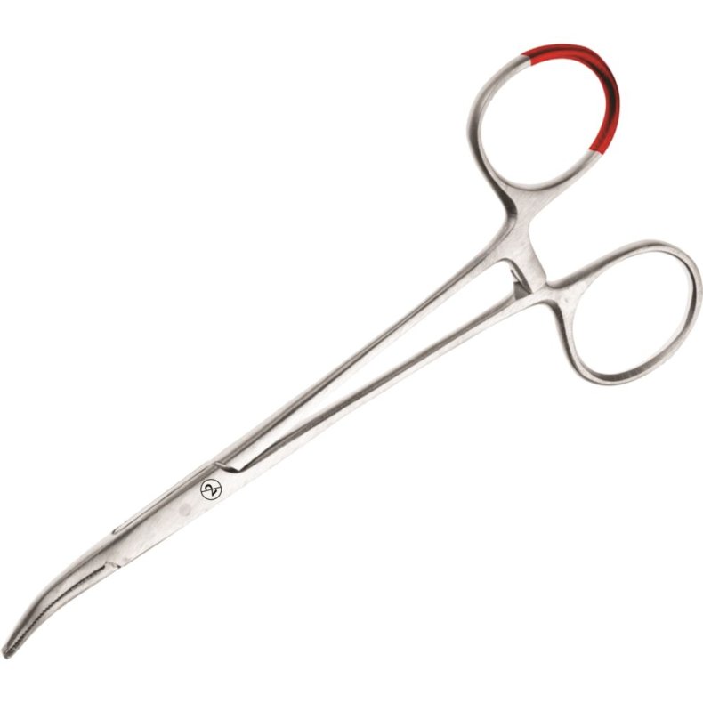 Arterieklemme, 12,5cm, rustfrit st�l, buet, r�d farvekodning, steril, engangs *Denne vare tages ikke retur*