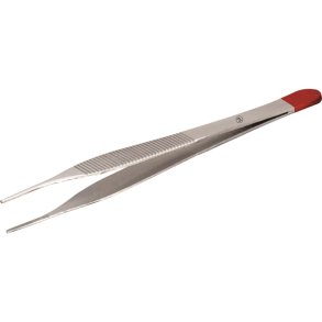 Pincet, 12,5cm, rustfrit st�l, r�d farvekodning, steril, engangs *Denne vare tages ikke retur*