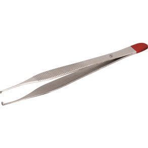 Kirurgisk pincet, 12,5cm, rustfrit st�l, r�d farvekodning, steril, engangs *Denne vare tages ikke retur*