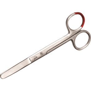 Saks, 13cm, rustfrit st�l, lige, stump/stump, r�d farvekodning, steril, engangs *Denne vare tages ikke retur*
