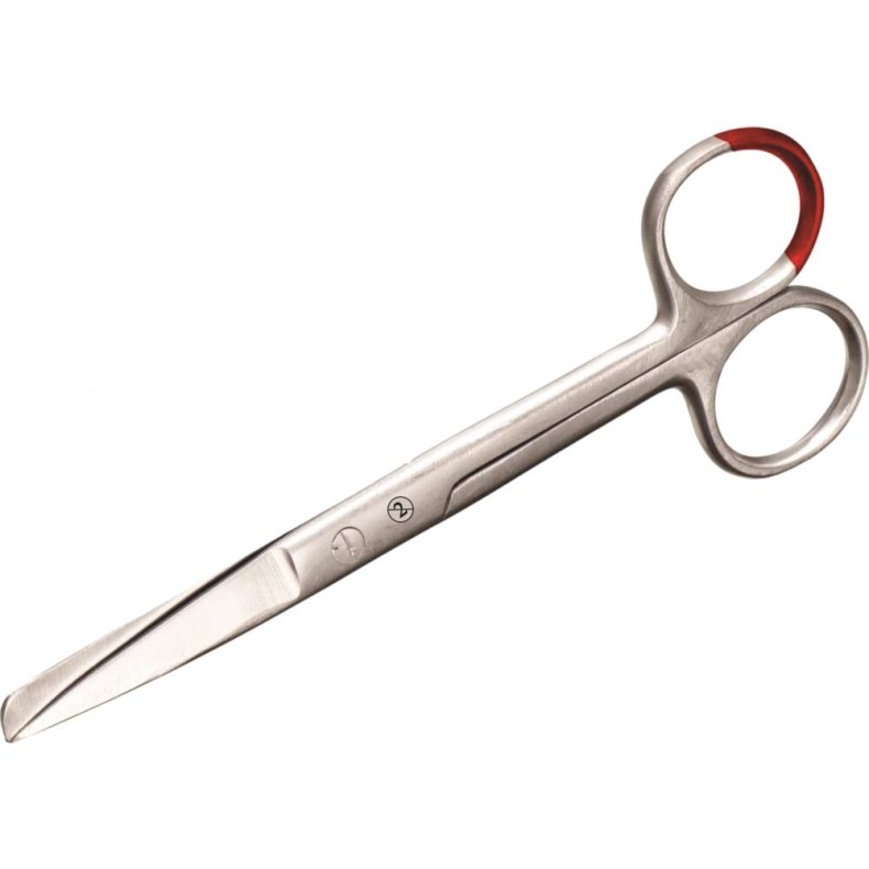 Saks, 13cm, rustfrit st�l, lige, spids/stump, r�d farvekodning, steril, engangs *Denne vare tages ikke retur*