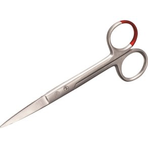 Saks, 13cm, rustfrit st�l, lige, spids/spids, r�d farvekodning, steril, engangs *Denne vare tages ikke retur*
