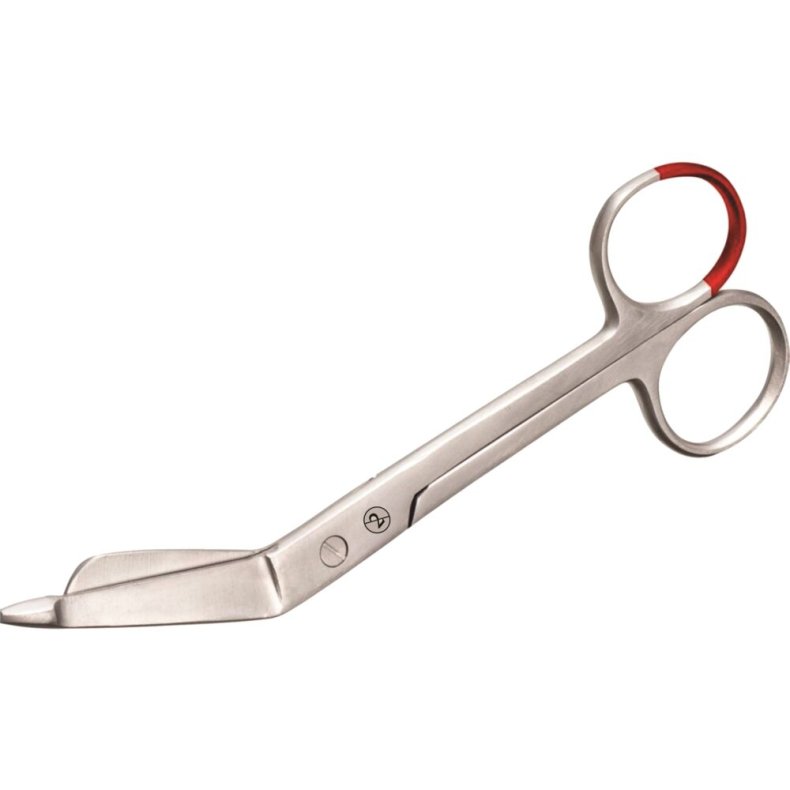 Saks, 18cm, rustfrit st�l, til bandage, r�d farvekodning, steril, engangs *Denne vare tages ikke retur*