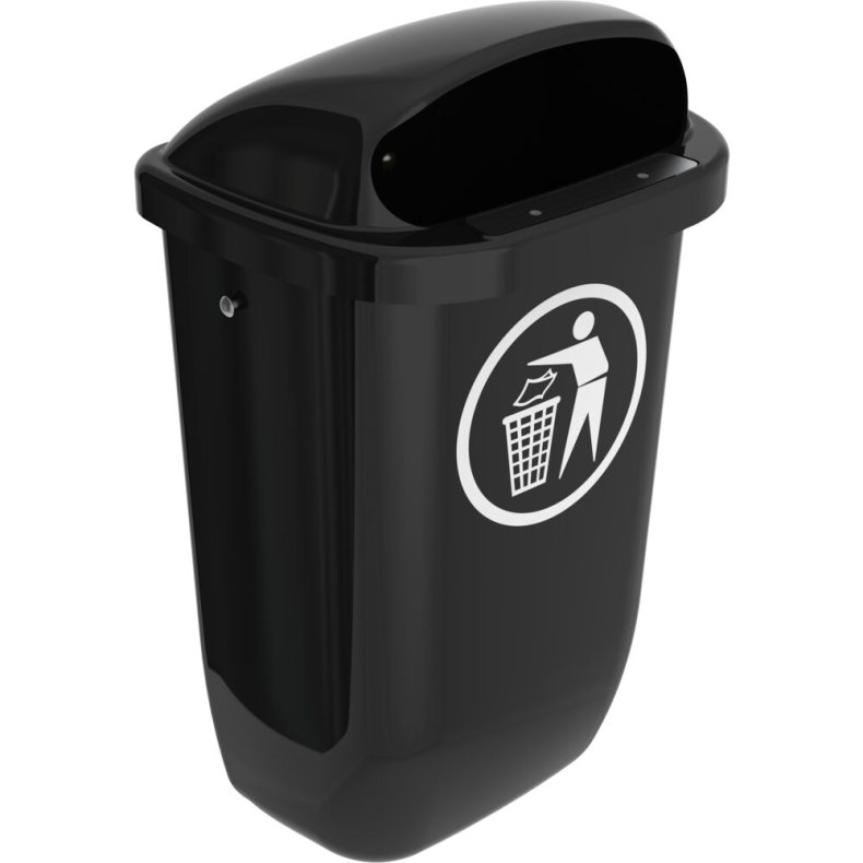 Udend�rs affaldsspand, V-Part, sort, plast, 50 l, forberedt til v�g- eller jordmontering, til tungt affald og udend�rs