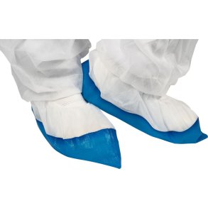 Overtr�kssko, ABENA, XL, 40x16,5cm, 60 micron, hvid, PE/PP, skridsikker, med bl� underside, engangs