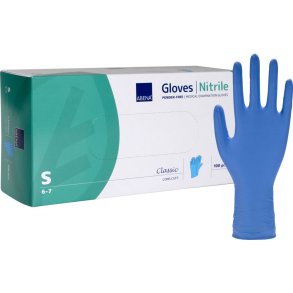 Lang unders�gelseshandske, ABENA Classic, S, bl�, nitril, pudderfri