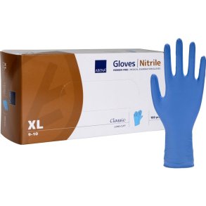 Lang unders�gelseshandske, ABENA Classic, XL, bl�, nitril, pudderfri