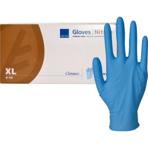 Unders�gelseshandske, ABENA Classic, XL, bl�, nitril, pudderfri, 30 stk.