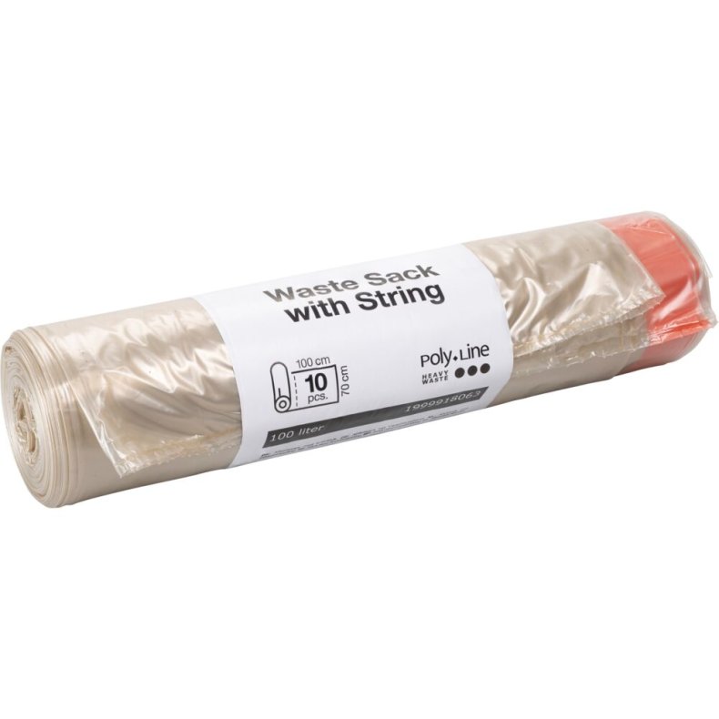 S�kke med sn�reluk, 100 l, klar, LDPE/genanvendt, 70x100cm inkl. kanal