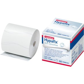 Fikseringstape, Hypafix Skin Sensitive, 5m x 5cm, hvid, med silikonekl�ber, latexfri, usteril *Denne vare tages ikke retur*