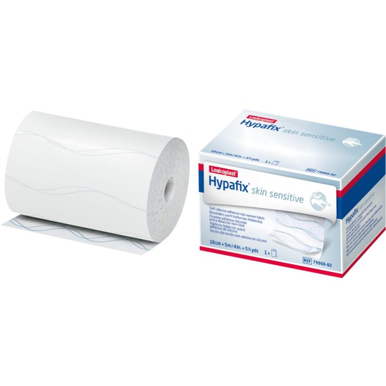 Fikseringstape, Hypafix Skin Sensitive, 5m x 10cm, hvid, med silikonekl�ber, latexfri, usteril *Denne vare tages ikke retur*
