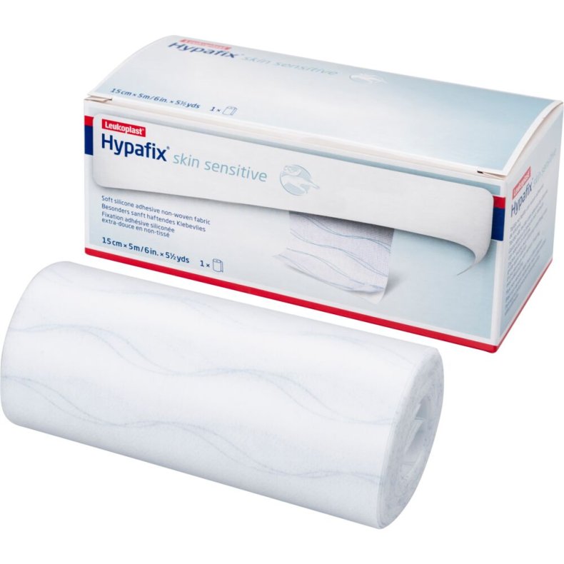Fikseringstape, Hypafix Skin Sensitive, 5m x 15cm, hvid, med silikonekl�ber, latexfri, usteril *Denne vare tages ikke retur*