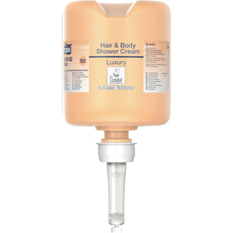 H�r og body shower cream, Tork S2 Premium, 475 ml, med farve og parfume, mini