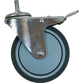 Hjul, �120mm, gr�, metal/gummi, med bremse *Denne vare tages ikke retur*