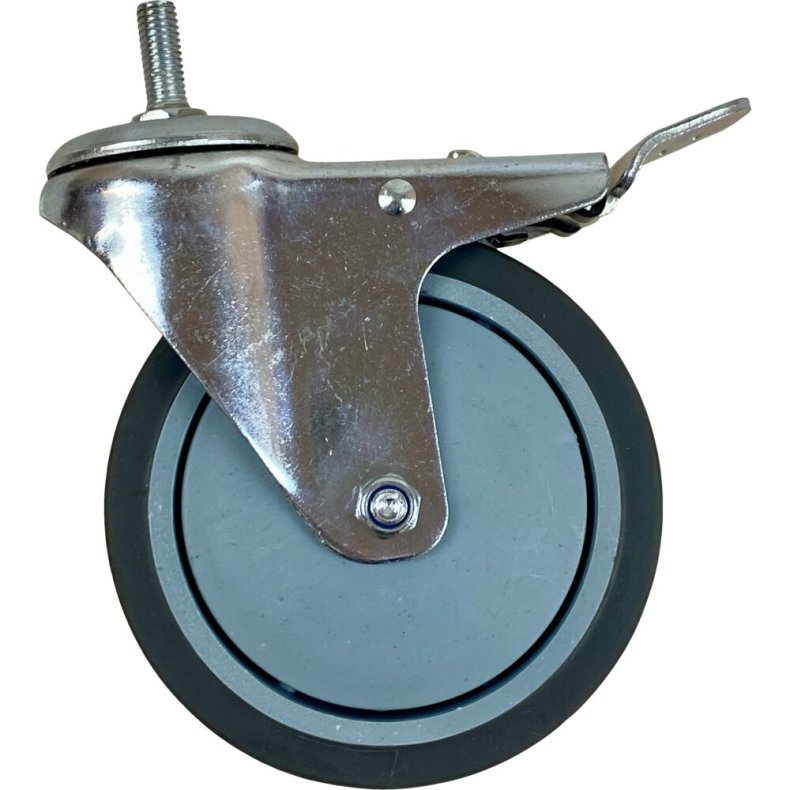 Hjul, �120mm, gr�, metal/gummi, med bremse *Denne vare tages ikke retur*