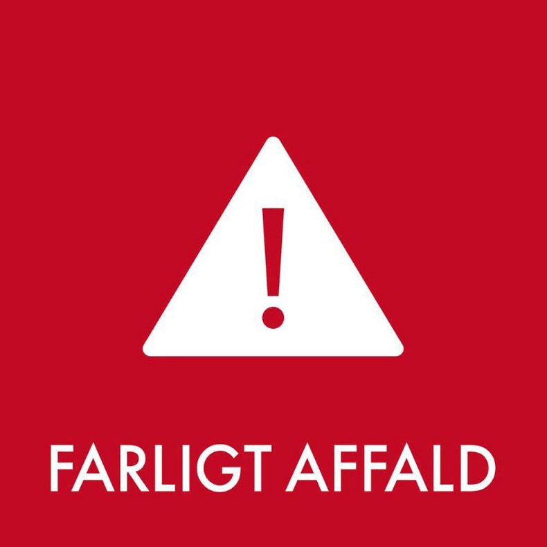 Piktogram, 18x18cm, r�d, folie, til farligt affald, selvkl�bende