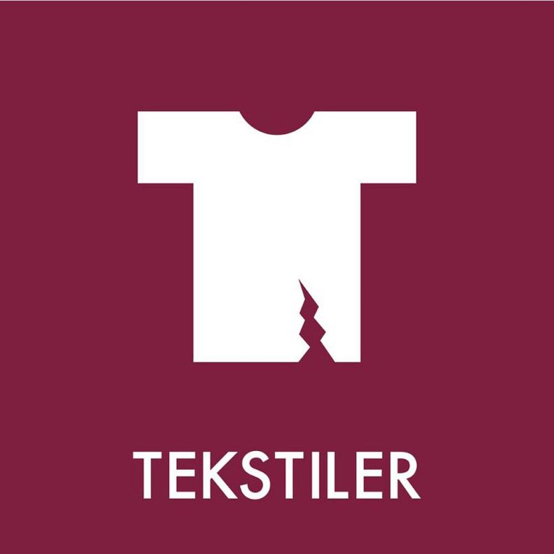 Piktogram, 18x18cm, bordeaux, folie, til tekstilaffald, selvkl�bende