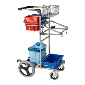 Reng�ringsvogn, Tina Trolleys ERGO, 760x570x1170mm, galvaniseret st�l/pulverlakeret st�l, vicev�rt model 2