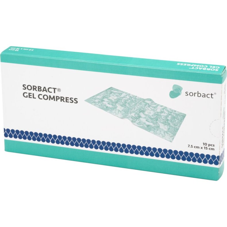 Hydrofob bandage, Sorbact Gel Compress, 15x7,5cm, gr�n, latexfri, steril, engangs *Denne vare tages ikke retur*