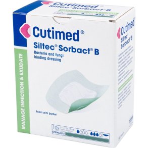 Hydrofob bandage, Cutimed Siltec Sorbact B, 7,5x7,5cm, gr�n, m/silikonekl�b, latexfri, steril, engangs *Denne vare tages ikke retur*