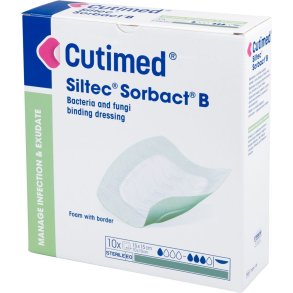 Hydrofob bandage, Cutimed Siltec Sorbact B, 15x15cm, gr�n, m/silikonekl�b, latexfri, steril, engangs *Denne vare tages ikke retur*