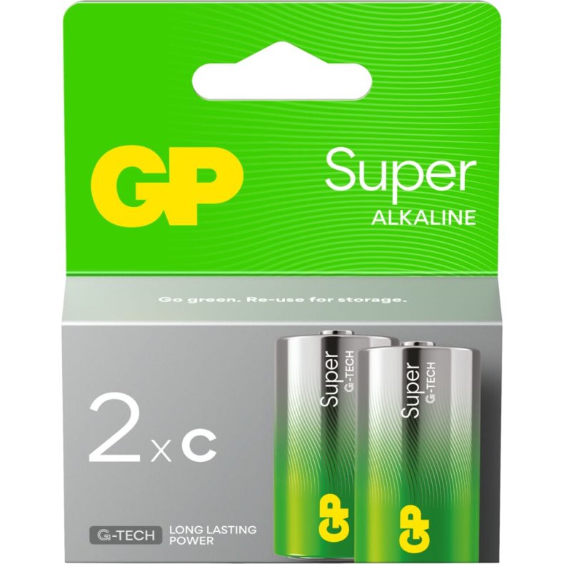 Batteri, GP Super, Alkaline, C, 2-pak