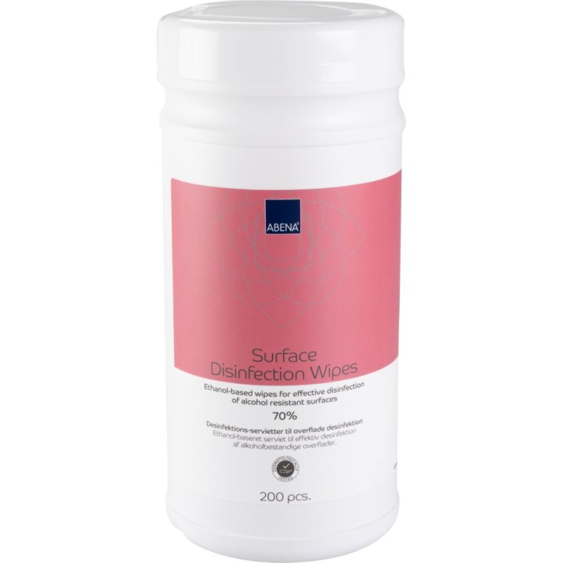 Overfladedesinfektion servietter, ABENA, 20x20cm, 70% ethanol, dispenserbox med 200 servietter.
