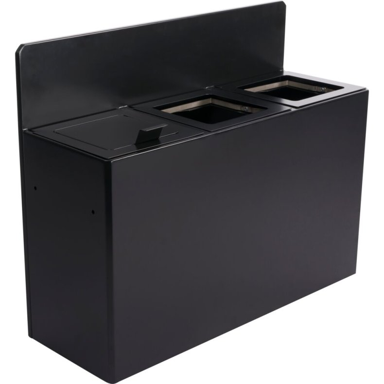 Affaldsspand, V-Part, sort mat, pulverlakeret st�l, 3-rums, 3x20 l,  forberedt til v�gmontering