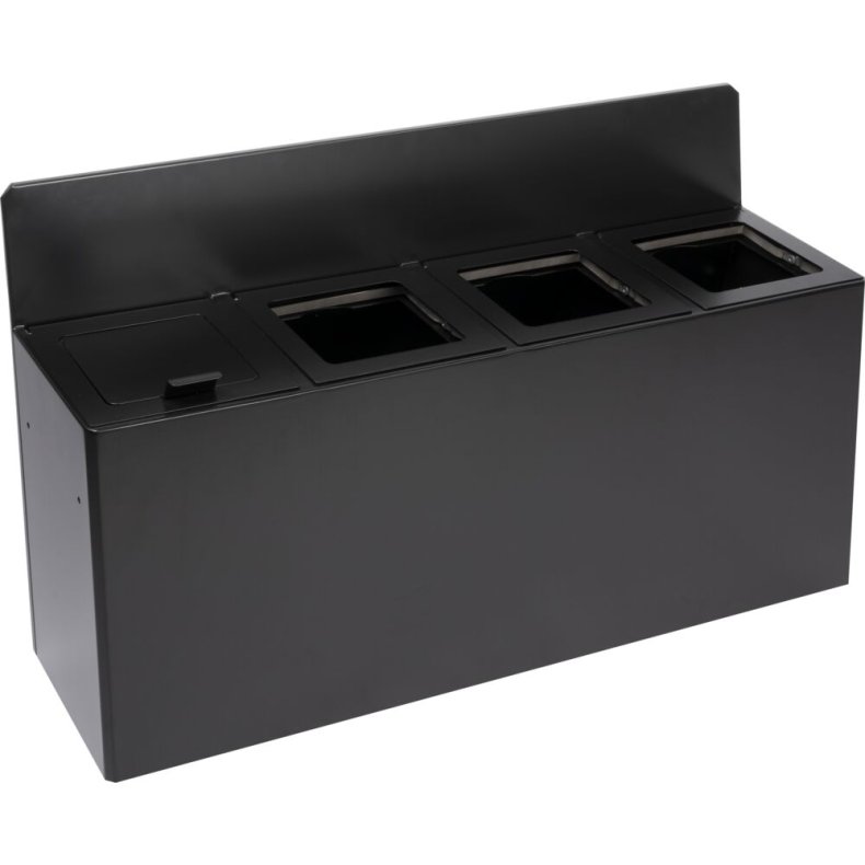 Affaldsspand, V-Part, sort mat, pulverlakeret st�l, 4-rums, 4x20 l,  forberedt til v�gmontering