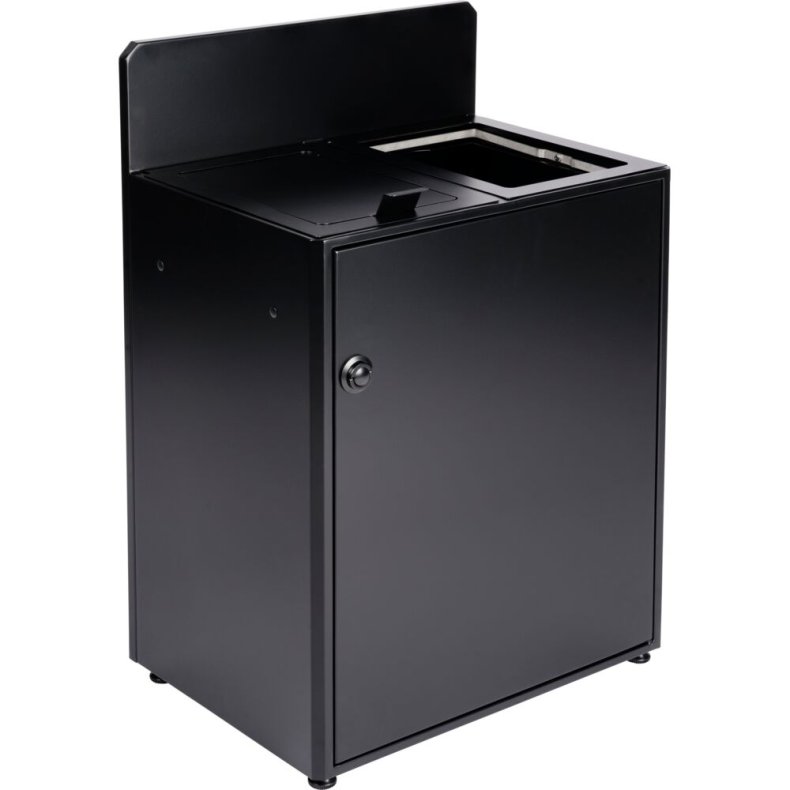 Affaldsspand, V-Part, sort mat, pulverlakeret st�l, 2-rums, 2x40 l, med frontl�ge og s�kkeholdere, forberedt til v�gmontering