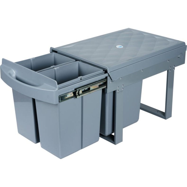 Affaldsspand, V-Part, gr�, plast/st�l, 4-rums, 4x8 l, med udtr�ksfunktion, til k�kkenskab