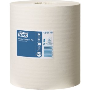 H�ndkl�derulle, Tork M2 Basic, 1-lags, Midi, 300m x 21,5cm, �19cm, hvid, blandingsfibre, uden hylse