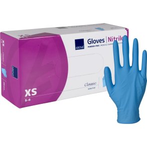 Unders�gelseshandske, ABENA Classic Sensitive, XS, bl�, nitril, pudderfri