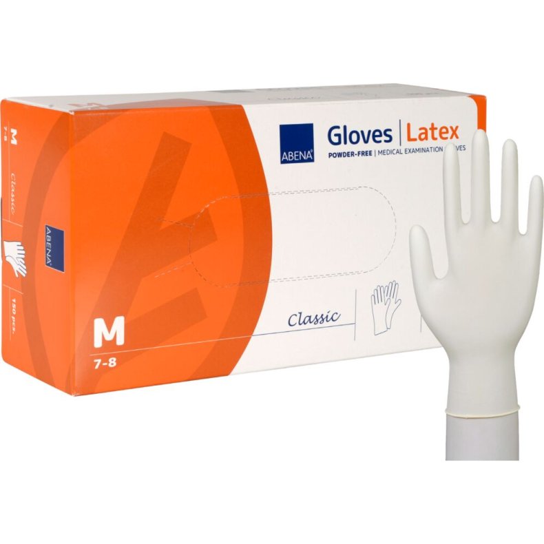 Unders�gelseshandske, ABENA Classic, M, nature, latex, pudderfri