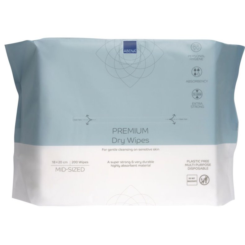 T�r Vaskeklud, ABENA PREMIUM, 20x18cm, hvid, renrumsproduceret, 100% viskose, 70 gsm, engangs