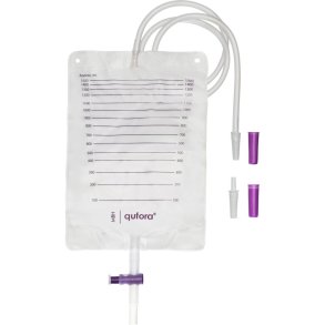Urinpose, benpose, Qufora, 90cm, 1500 ml, etkammer, CV/NRV, NW bagside, justerbar slange, nattilkobling