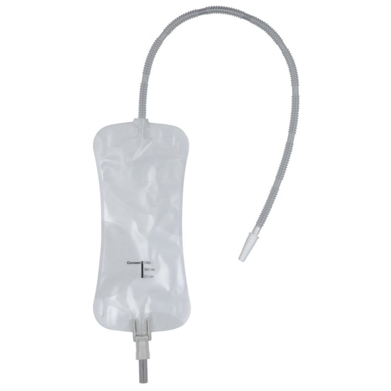 Urinpose, benpose, Conveen Security+, 50cm, 350 ml, etkammer, VV, NW bagside, just�rbar slange