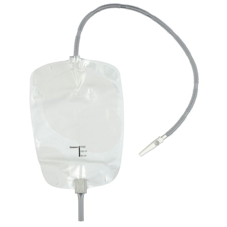 Urinpose, benpose, Conveen Security+, 30cm, 500 ml, etkammer, VV, NW bagside, just�rbar slange *Denne vare tages ikke retur*