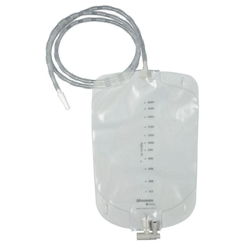 Urinpose, sengepose, Conveen Security+, 140cm, 2000 ml, etkammer, BO, Just�rbar slange