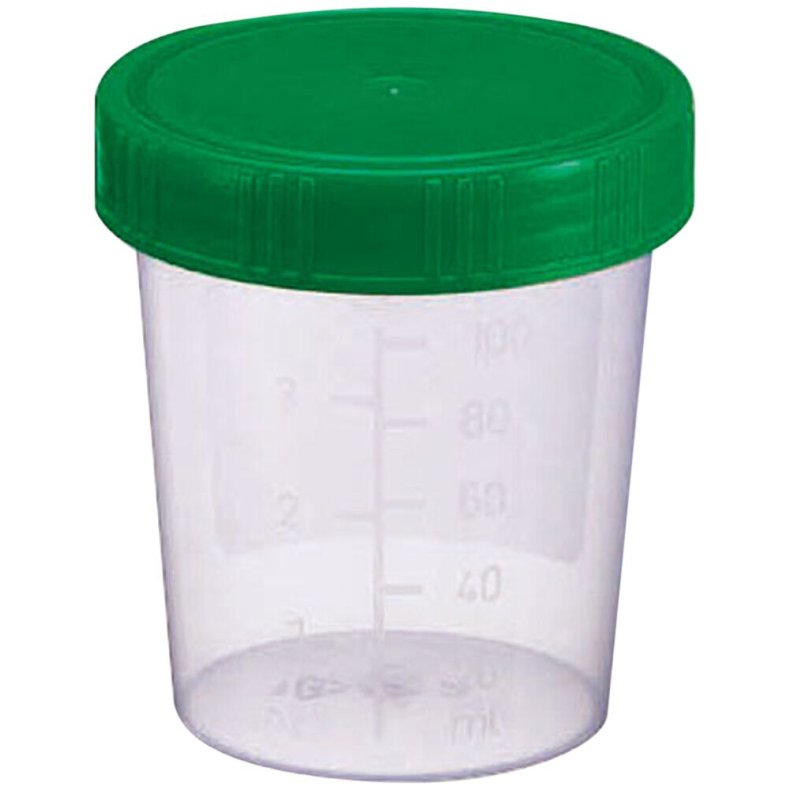 Urinb�ger, 120 ml, klar, med skruel�g og skrivefelt
