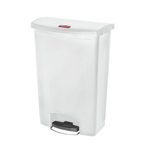 Pedalspand, Rubbermaid Slim Jim Step-on, hvid, plast, 90 l, med hjul, s�kkeholder, soft close l�g *Denne vare tages ikke retur*