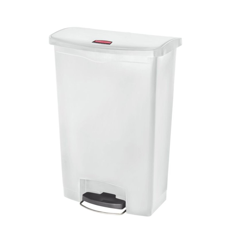 Pedalspand, Rubbermaid Slim Jim Step-on, hvid, plast, 90 l, med hjul, s�kkeholder, soft close l�g *Denne vare tages ikke retur*