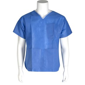 Engangsuniform bluse, ABENA Excellent, L, 76x64cm, 35 gsm, m�rkebl�, SMS, enkeltpakket, usteril, engangs