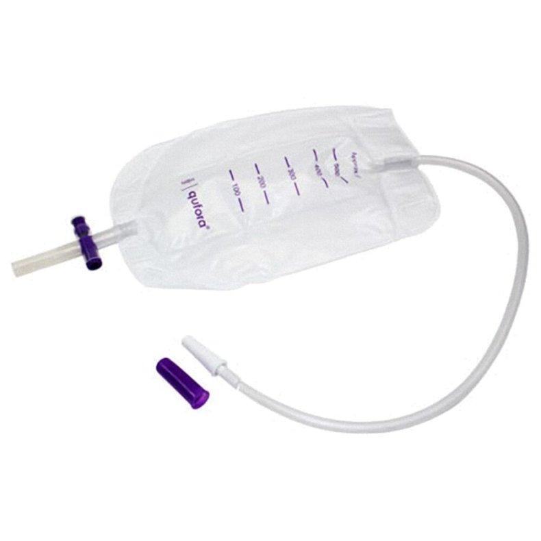 Urinpose, benpose, Qufora, 50cm, 500 ml, flerkammer, CV/NRV, NW bagside, just�rbar slange, nattilkobling, singlepak