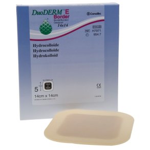 Hydrokolloid bandage, DuoDERM E Border, 14x14cm, med h�ftekant, latexfri, steril, engangs *Denne vare tages ikke retur*