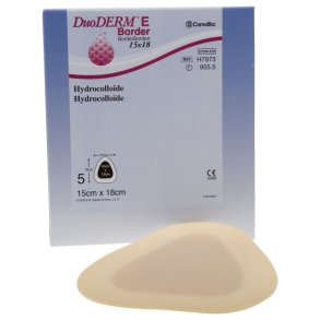 Hydrokolloid bandage, DuoDERM E Border, 18x15cm, dr�beformet, med h�ftekant, latexfri, steril, engangs *Denne vare tages ikke retur*