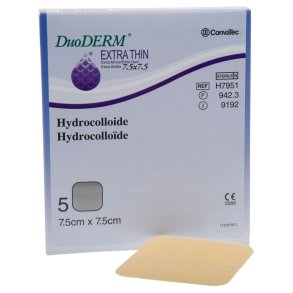 Hydrokolloid bandage, DuoDERM Extra Thin, 7,5x7,5cm, latexfri, steril, engangs *Denne vare tages ikke retur*