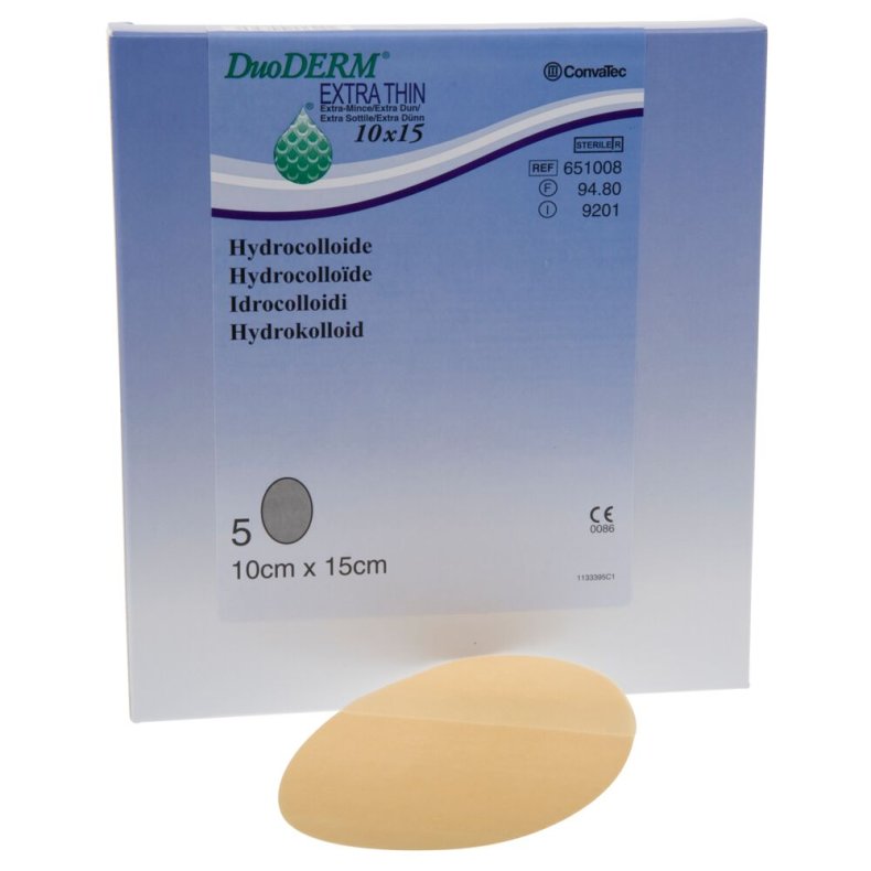 Hydrokolloid bandage, DuoDERM Extra Thin, 15x10cm, oval, latexfri, steril, engangs *Denne vare tages ikke retur*