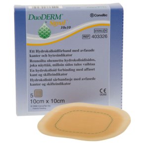 Hydrokolloid bandage, DuoDERM Signal, 10x10cm, m/affaset kant, latexfri, steril, engangs *Denne vare tages ikke retur*